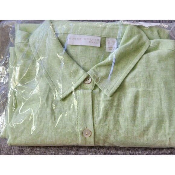 Susan Graver Linen Blend Oversized Fit Button Up Tunic Shirt Pale Green Size XS - Picture 11 of 11